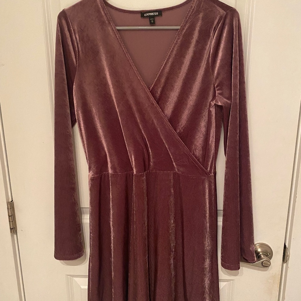 Express Mauve Ribbed Velvet Mini Dress
